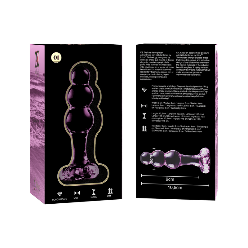 NEBULA SERIES BY IBIZA - MODELLO 1 PLUG ANALE VETRO BOROSILICATO ROSA 10.5 CM -O- 3 CM