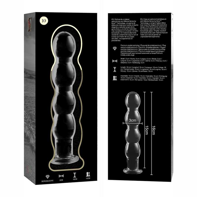 NEBULA SERIES BY IBIZA - MODELLO 10 DILDO IN VETRO BOROSILICATO TRASPARENTE 16.5 CM -O- 3.5 CM dildo