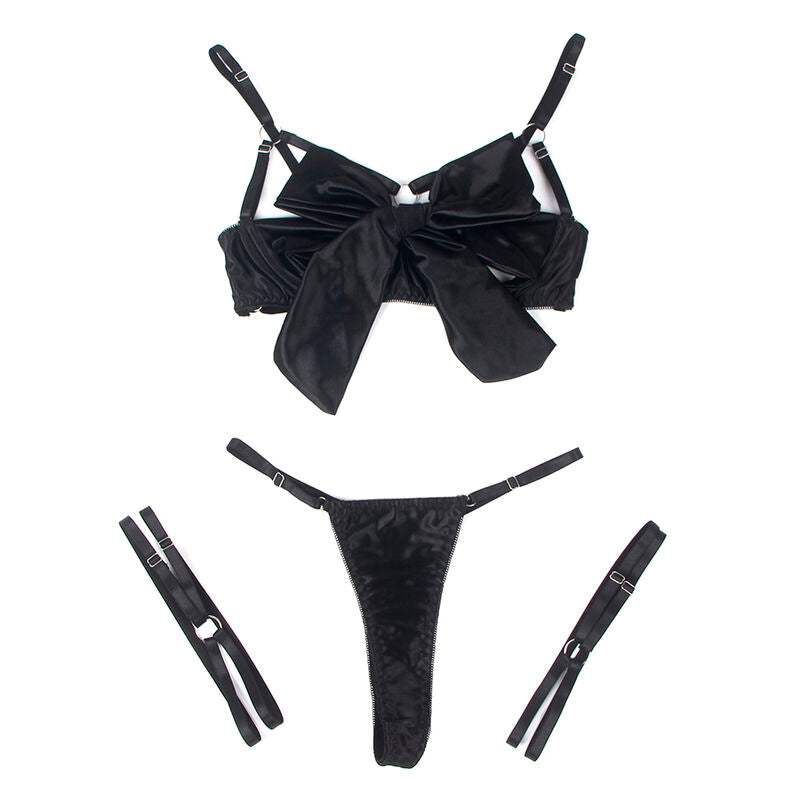 COMPLETO REGGISENO CON FIOCCO NERO REGOLABILE S/M