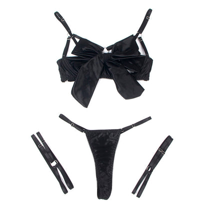 COMPLETO REGGISENO CON FIOCCO NERO REGOLABILE S/M