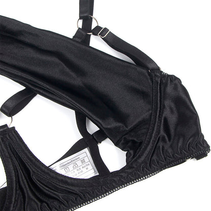 COMPLETO REGGISENO CON FIOCCO NERO REGOLABILE S/M