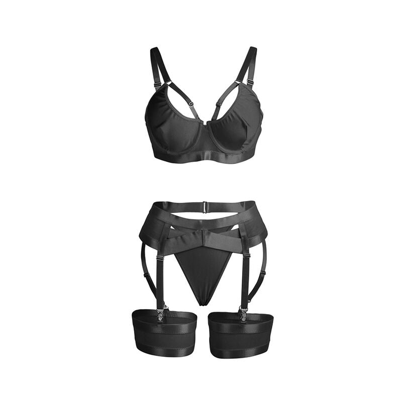 REGGISENO BONDAGE NERO CON GIARRETTIERA SET S/M