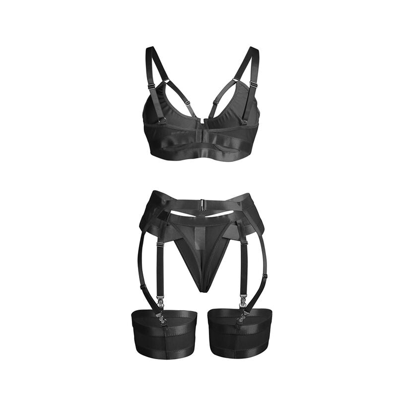 REGGISENO BONDAGE NERO CON GIARRETTIERA SET S/M