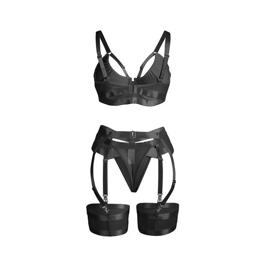 REGGISENO BONDAGE NERO CON GIARRETTIERA SET S/M