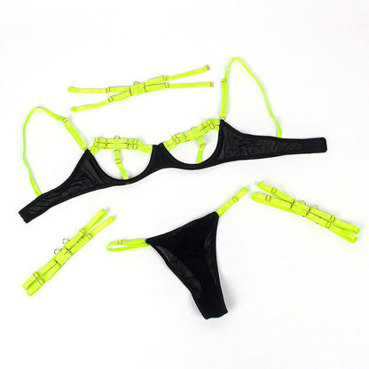 COMPLETO REGGISENO CON COLLANA E DETTAGLI GAMBA VERDE FLUORESCENTE S/M