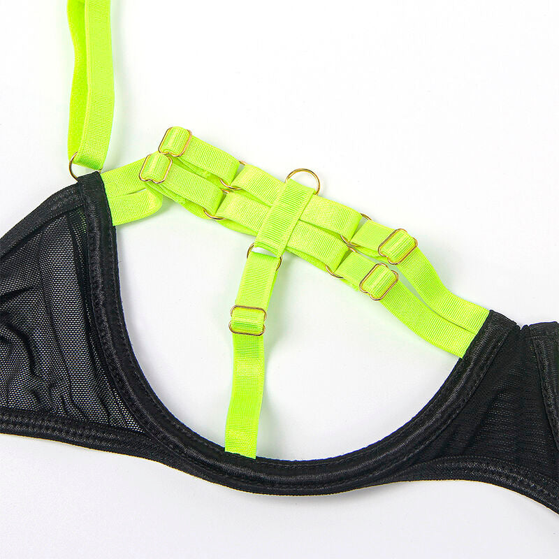 COMPLETO REGGISENO CON COLLANA E DETTAGLI GAMBA VERDE FLUORESCENTE S/M