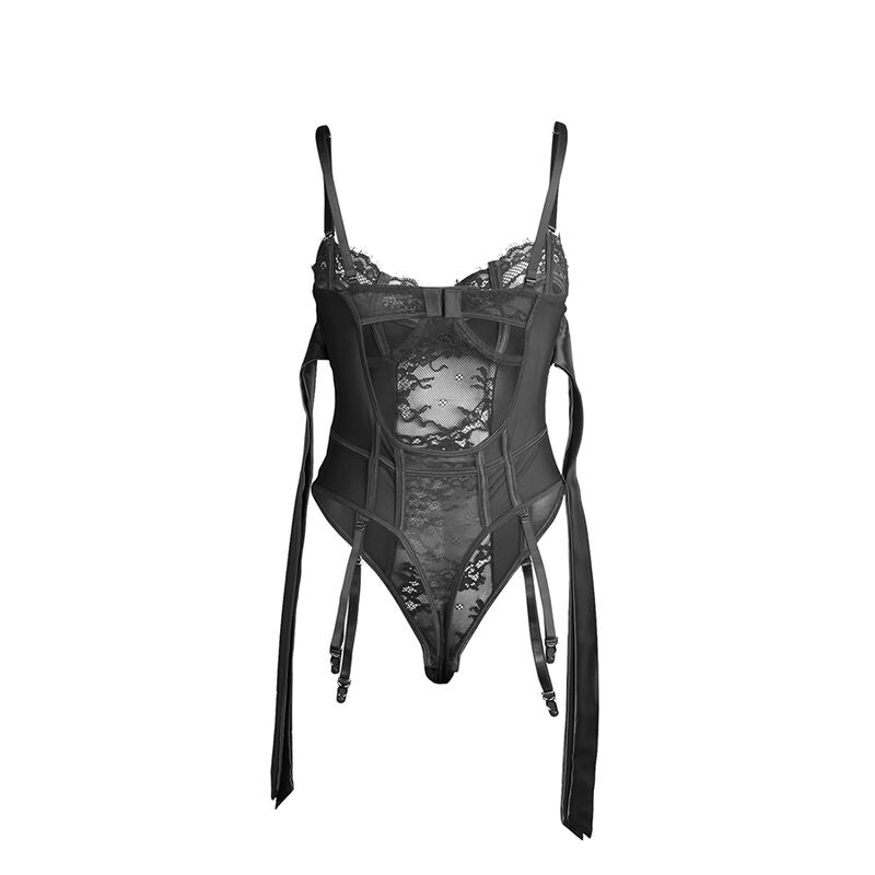 BODY IN PIZZO CON FIOCCHI E GIARRETTIERE NERO S/M