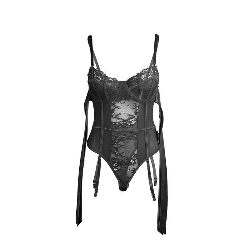 BODY IN PIZZO CON FIOCCHI E GIARRETTIERE NERO S/M