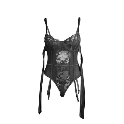 BODY IN PIZZO CON FIOCCHI E GIARRETTIERE NERO S/M