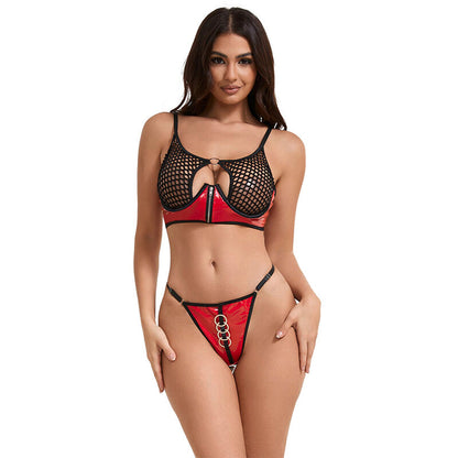 REGGISENO IN VERNICE ROSSA CON CERNIERA E REGGISENO A RETINO S/M